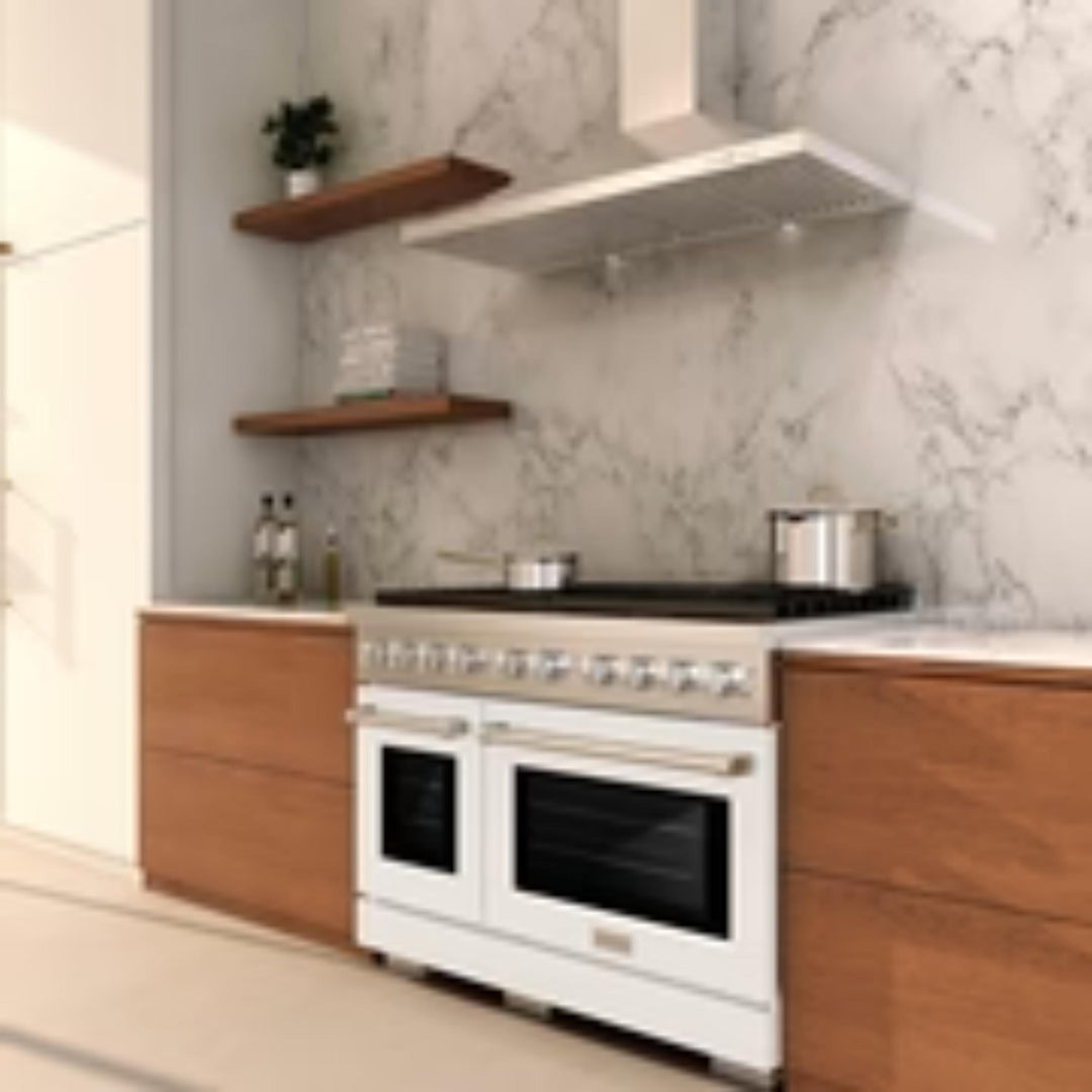 ZLINE Autograph Edition 48" &amp; 36" Paramount Gas Ranges with  Cooktop and Dual Ovens in White Matte Doors