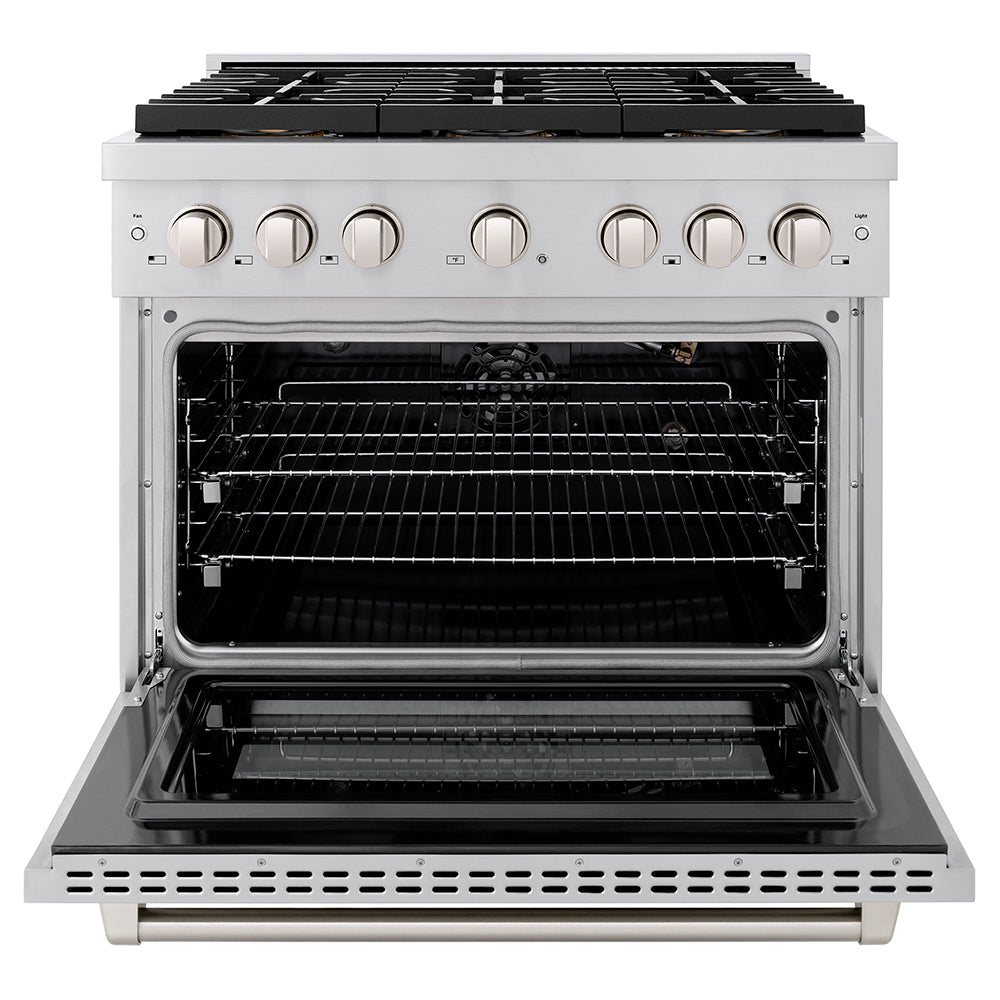 ZLINE 36 in. 5.2 cu. ft. Paramount Gas Range with 6 Burner DuoPro™ Cooktop and Convection Gas Oven in Stainless Steel, Open Box-Excellent Condition