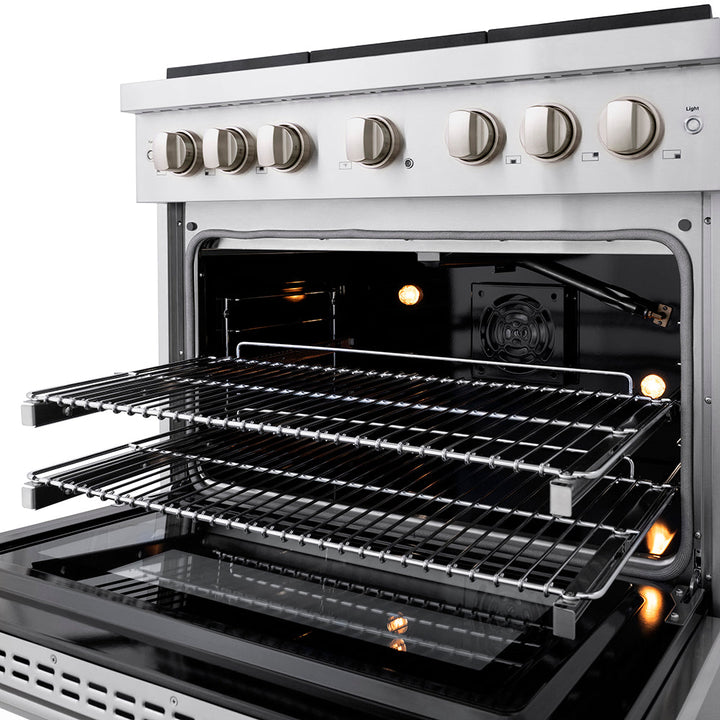 ZLINE 36 in. 5.2 cu. ft. Paramount Gas Range with 6 Burner DuoPro™ Cooktop and Convection Gas Oven in Stainless Steel, Open Box-Excellent Condition