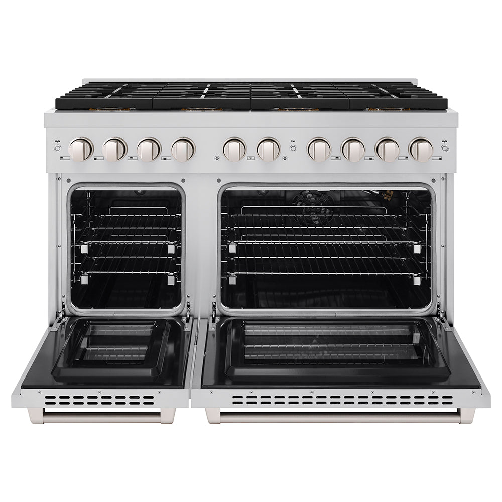 ZLINE 48 in. 6.7 cu. ft. Paramount Gas Range with 8 Burner DuoPro™ Cooktop and Dual Ovens in Stainless Steel, Open Box-Excellent Condition