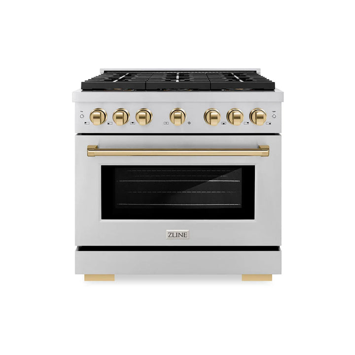 ZLINE Autograph Edition 48" &amp; 36" Paramount Gas Ranges with 6 and 8 Burner DuoPro™ Cooktop and Dual Ovens in Stainless Steel with Black Matte, Polished Gold, and Champagne Bronze Accents