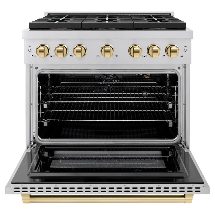 ZLINE Autograph Edition 48" &amp; 36" Paramount Gas Ranges with 6 and 8 Burner DuoPro™ Cooktop and Dual Ovens in Stainless Steel with Black Matte, Polished Gold, and Champagne Bronze Accents