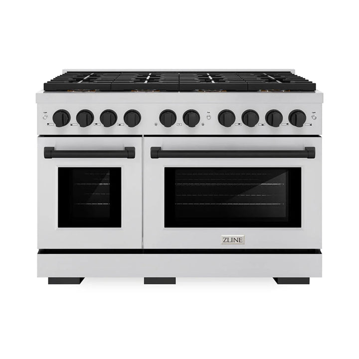 ZLINE Autograph Edition 48" &amp; 36" Paramount Gas Ranges with 6 and 8 Burner DuoPro™ Cooktop and Dual Ovens in Stainless Steel with Black Matte, Polished Gold, and Champagne Bronze Accents