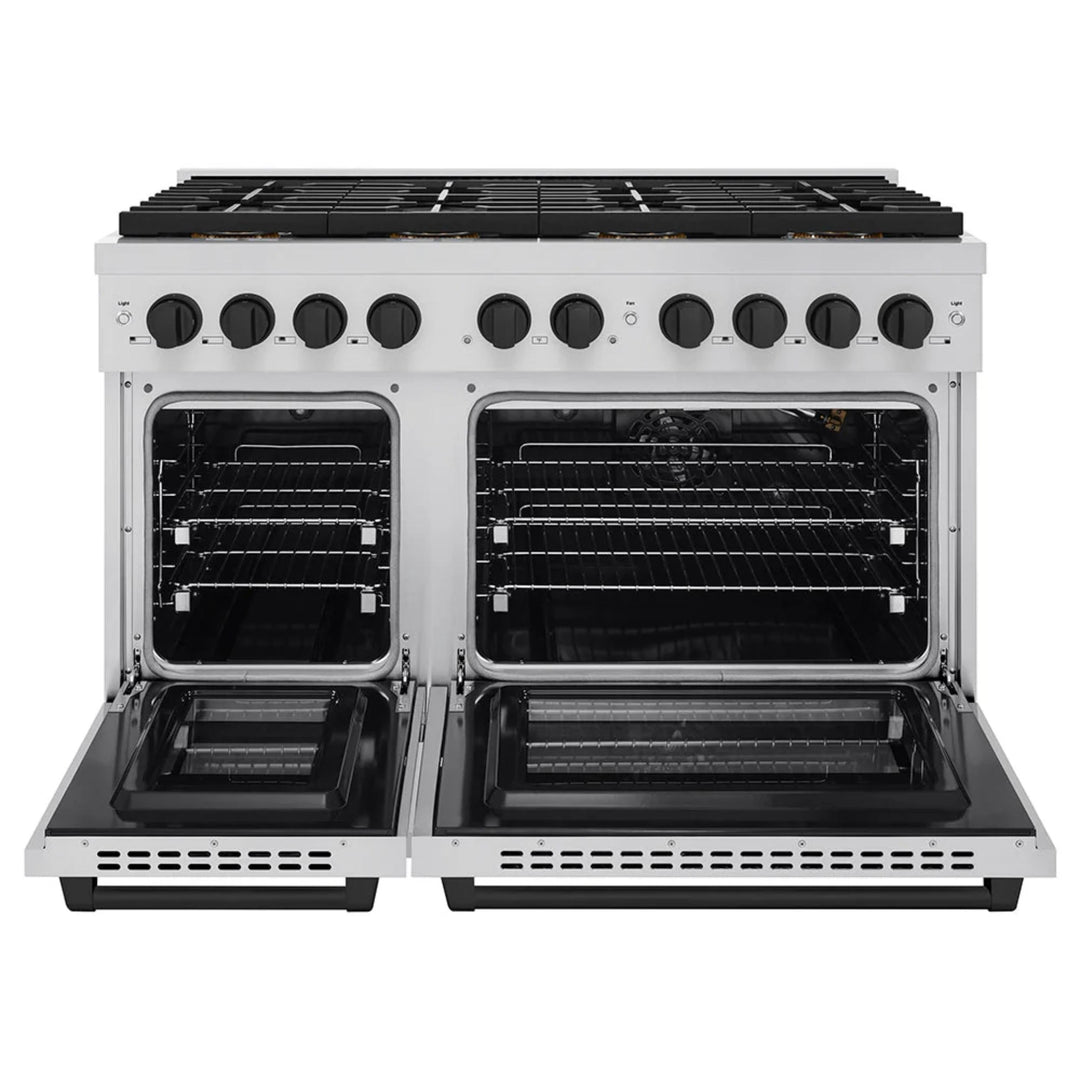 ZLINE Autograph Edition 48" &amp; 36" Paramount Gas Ranges with 6 and 8 Burner DuoPro™ Cooktop and Dual Ovens in Stainless Steel with Black Matte, Polished Gold, and Champagne Bronze Accents