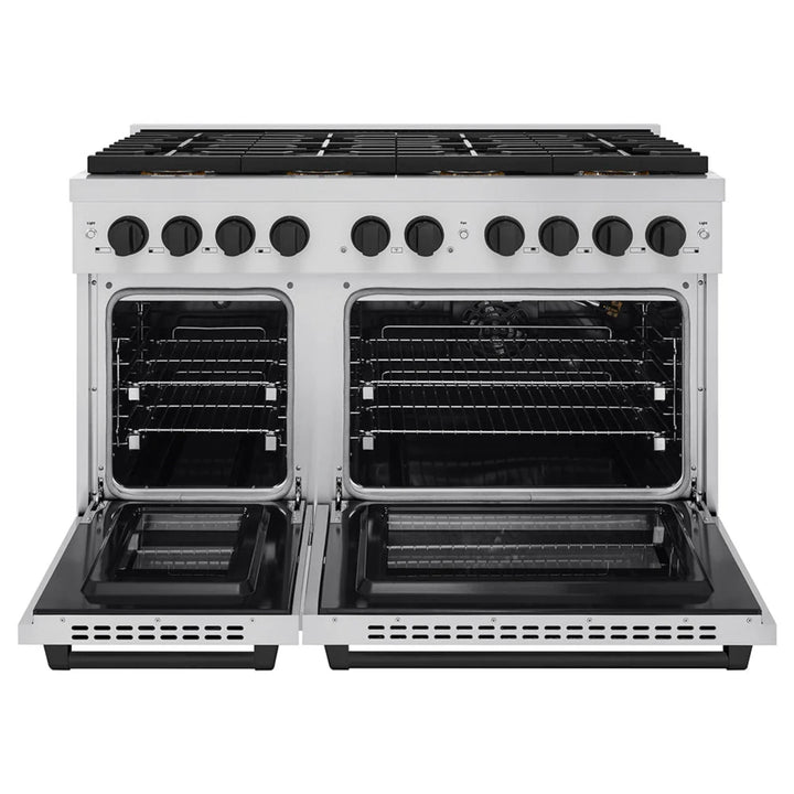 ZLINE Autograph Edition 48" &amp; 36" Paramount Gas Ranges with 6 and 8 Burner DuoPro™ Cooktop and Dual Ovens in Stainless Steel with Black Matte, Polished Gold, and Champagne Bronze Accents