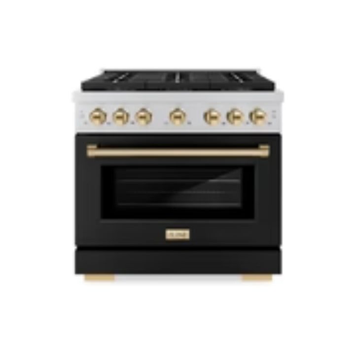 ZLINE Autograph Edition 48" &amp; 36" Paramount Gas Ranges with 6 and 8 Burner DuoPro™ Cooktop and Convection Gas Oven with Black Matte Door Polished Gold or Champagne Bronze Accents