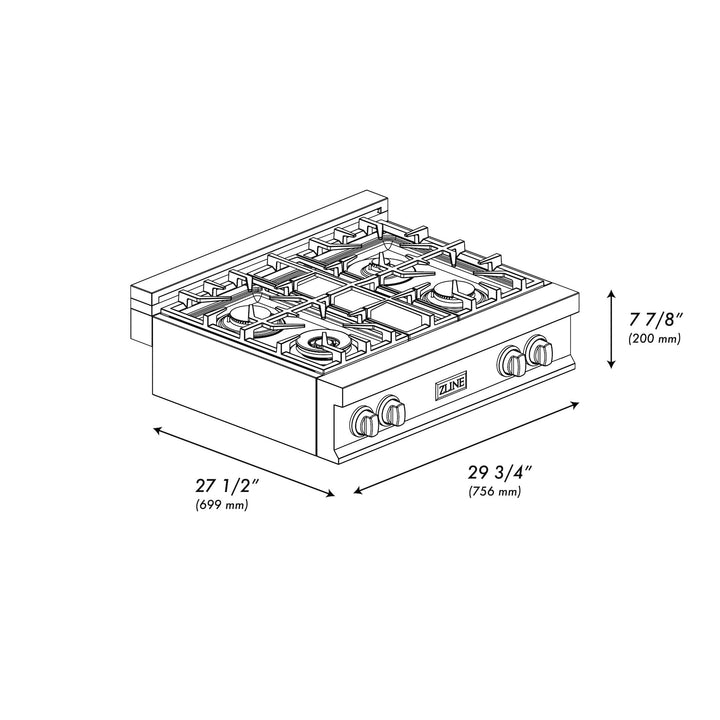 ZLINE 30 in. Legacy Gas Rangetop with 4 Brass Burners and Porcelain Cooktop in Stainless Steel with Griddle (RT-BR-GR-30)