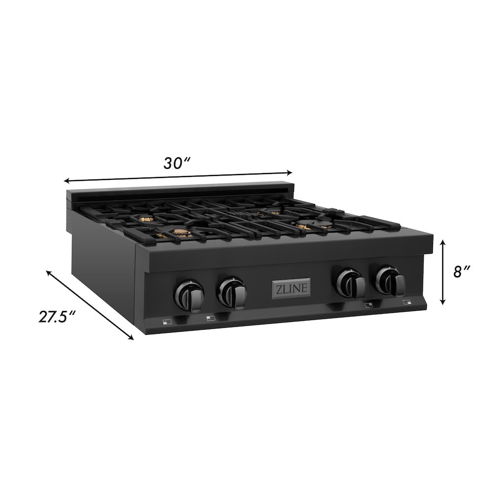 ZLINE 30 in. Legacy Gas Rangetop with 4 Brass Burners and Porcelain Cooktop in Black Stainless Steel, Open Box-Excellent Condition