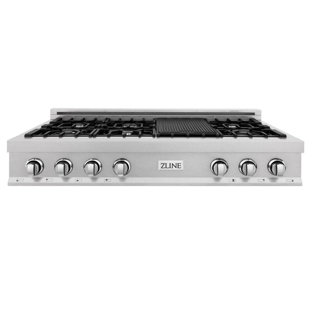 ZLINE Kitchen Package with 48 in. Satin Stainless Steel Rangetop and Convertible Range Hood
