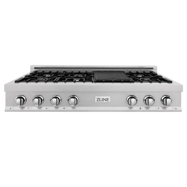 ZLINE Kitchen Package with 48 in. Satin Stainless Steel Rangetop and Convertible Range Hood
