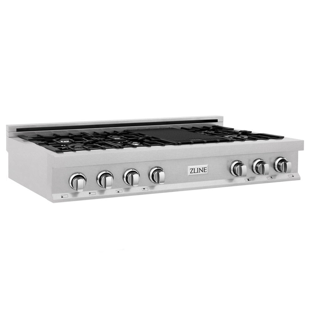 ZLINE Kitchen Package with 48 in. Satin Stainless Steel Rangetop and Convertible Range Hood