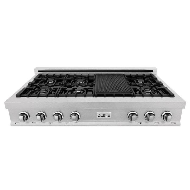 ZLINE Kitchen Package with 48 in. Satin Stainless Steel Rangetop and Convertible Range Hood