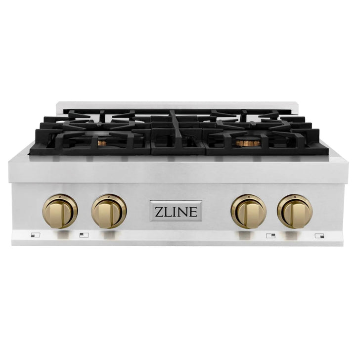 ZLINE Autograph Edition Legacy Gas Rangetops in Satin Stainless Steel with Champagne Bronze Accents – 30", 36", &amp; 48"