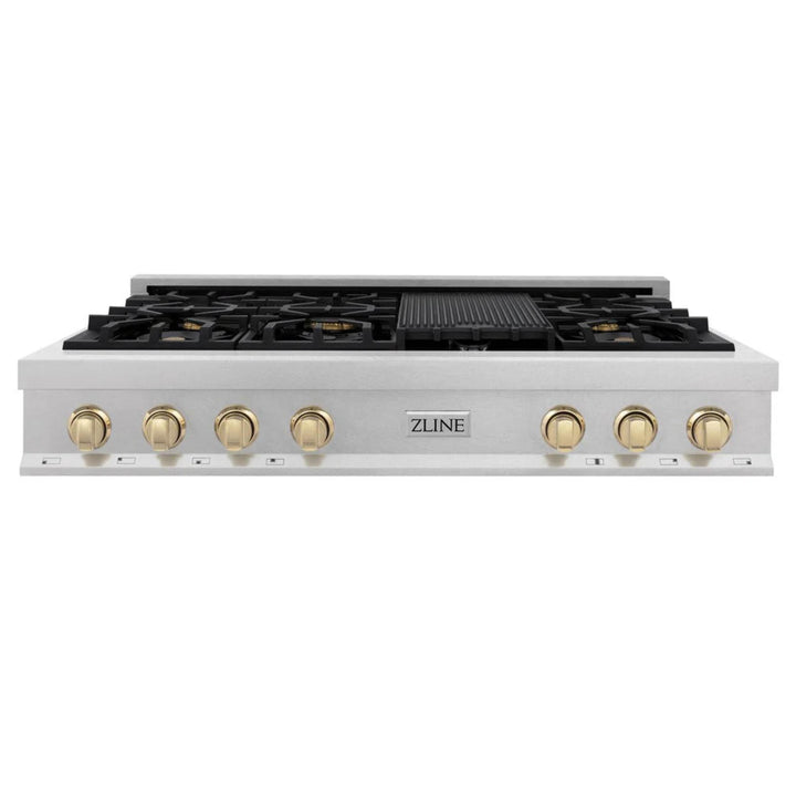 ZLINE Autograph Edition Legacy Gas Rangetops in Satin Stainless Steel with Polished Gold Accents