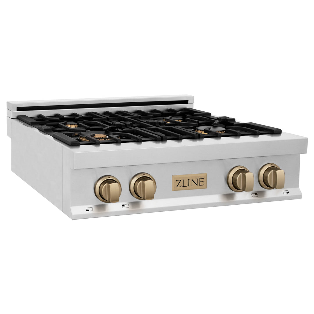 ZLINE 30" Porcelain Rangetop 4 Gas Burners Stainless Steel Champagne B