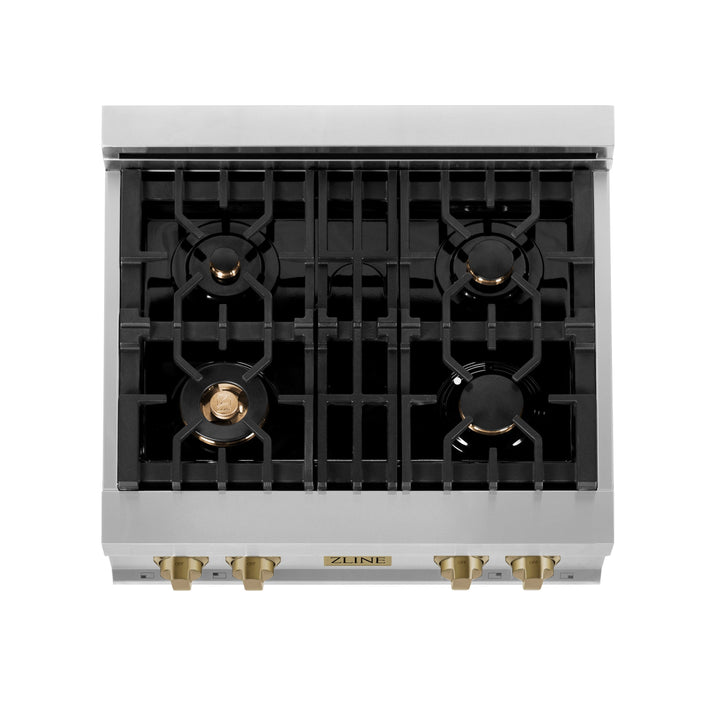ZLINE 30" Porcelain Rangetop 4 Gas Burners Stainless Steel Champagne B