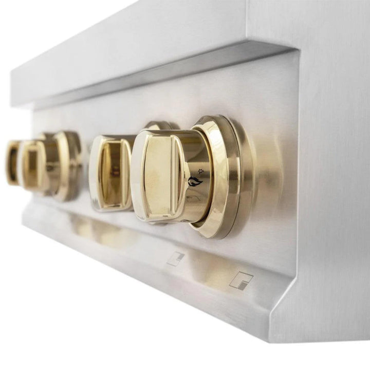 ZLINE Autograph Edition Legacy Gas Rangetops in Stainless Steel with Polished Gold Accents