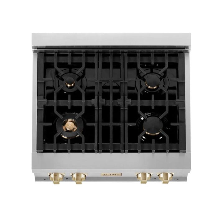 ZLINE Autograph Edition Legacy Gas Rangetops in Stainless Steel with Polished Gold Accents