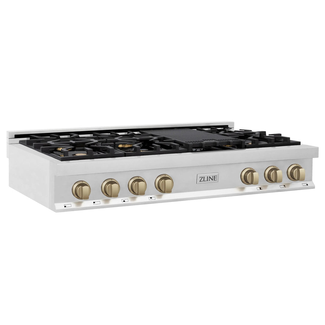 ZLINE Autograph Edition Legacy Gas Rangetops in Stainless Steel with Champagne Bronze Accents