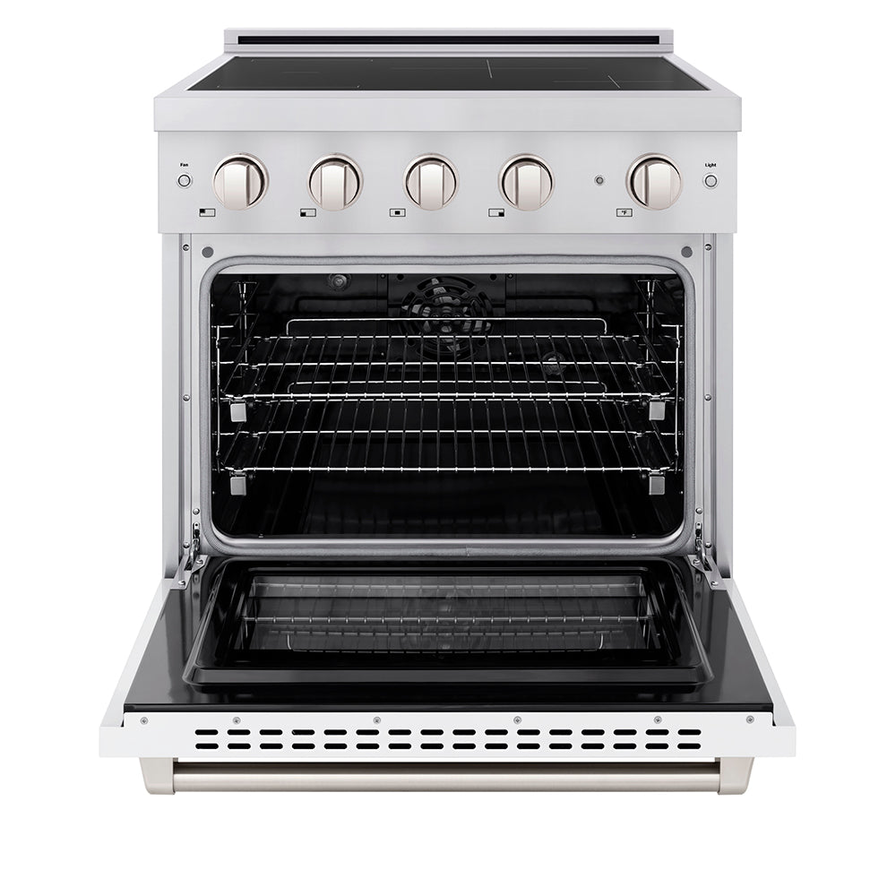 ZLINE 30 in. 4.2 cu. ft. Paramount Induction Range with 4 Element Cooktop and Electric Convection Oven in Stainless Steel with White Matte Door (SINR-WM-30)