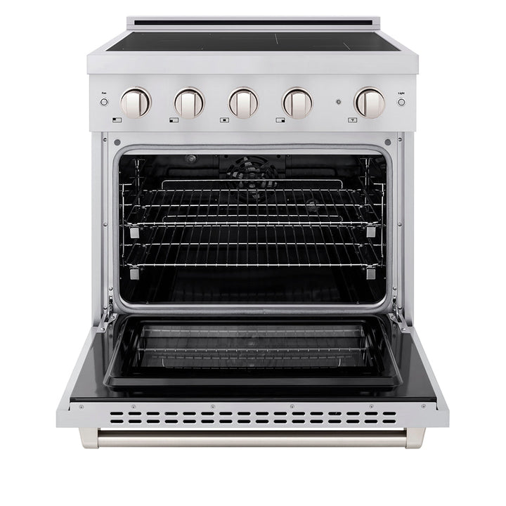 ZLINE 30 in. 4.2 cu. ft. Paramount Induction Range with 4 Element Cooktop and Electric Convection Oven in Stainless Steel, Open Box-Excellent Condition