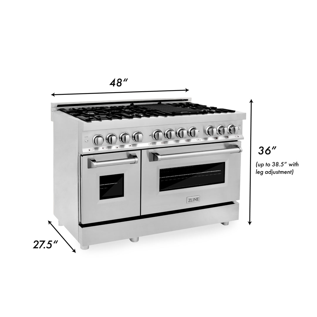 ZLINE 48" 6.0 cu. ft. Gas Burner, Electric Oven with Griddle in Stainless Steel, RA-GR-48