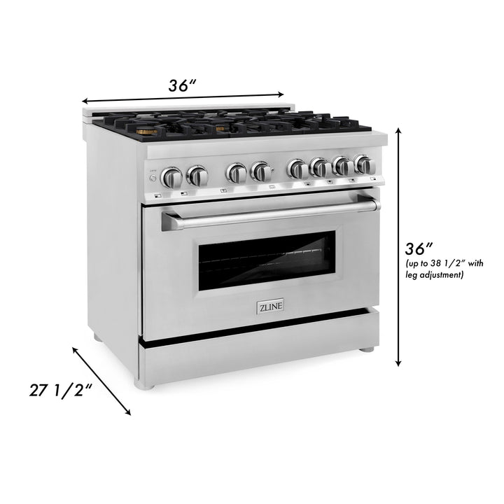 ZLINE 36 in. Professional Gas Burner/Electric Oven Stainless Steel Range with Brass Burners, RA-BR-36