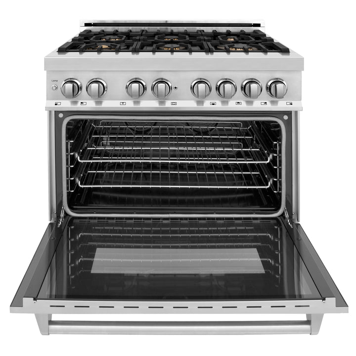 ZLINE 36" 4.6 cu. ft. Gas Burner, Electric Oven with Griddle and Brass Burners in Stainless Steel, RA-BR-GR-36