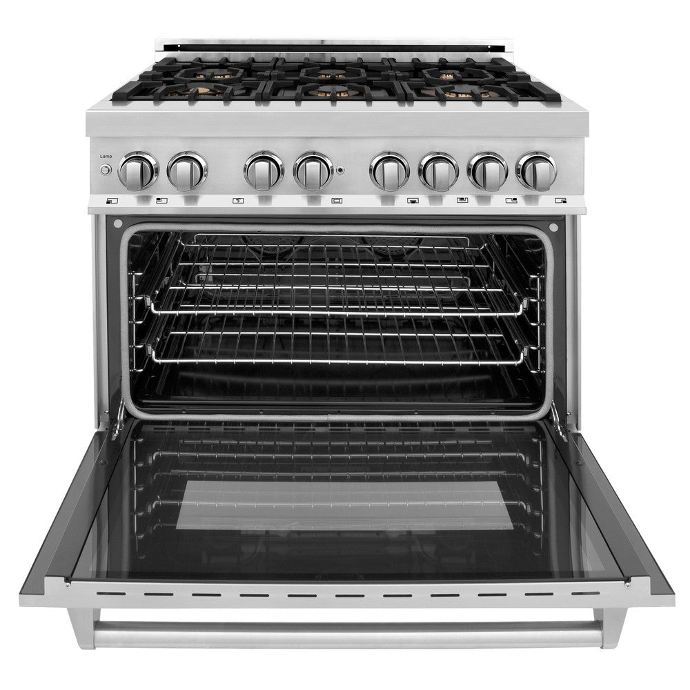 ZLINE 36 in. 4.6 cu. ft. Legacy Dual Fuel Range with Gas Cooktop and Electric Convection Oven in Stainless Steel with 6 Brass Burners (RA-BR-36)