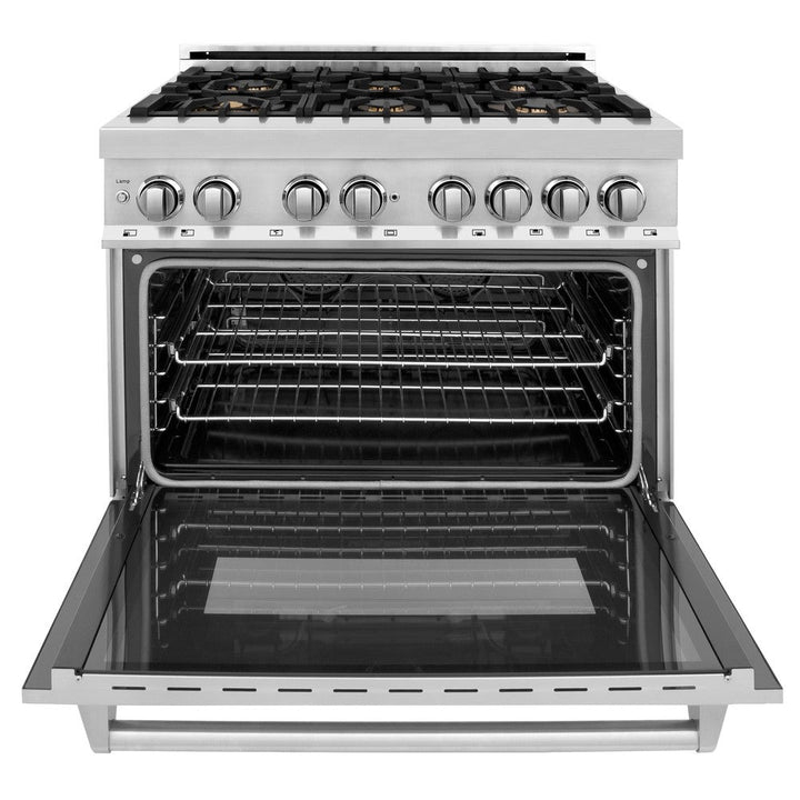 ZLINE 36 in. 4.6 cu. ft. Legacy Dual Fuel Range with Gas Cooktop and Electric Convection Oven in Stainless Steel with 6 Brass Burners (RA-BR-36)