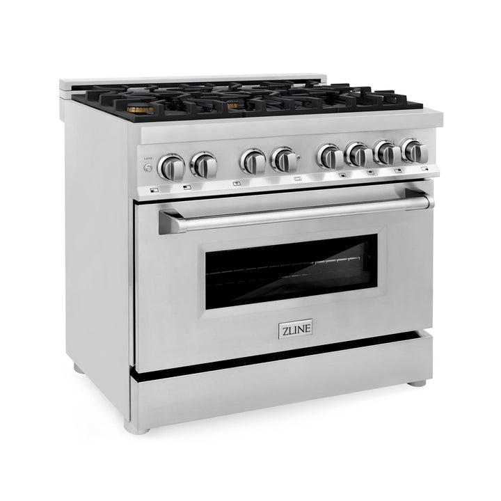 ZLINE 36 in. Professional Gas Burner/Electric Oven Stainless Steel Range with Brass Burners, RA-BR-36