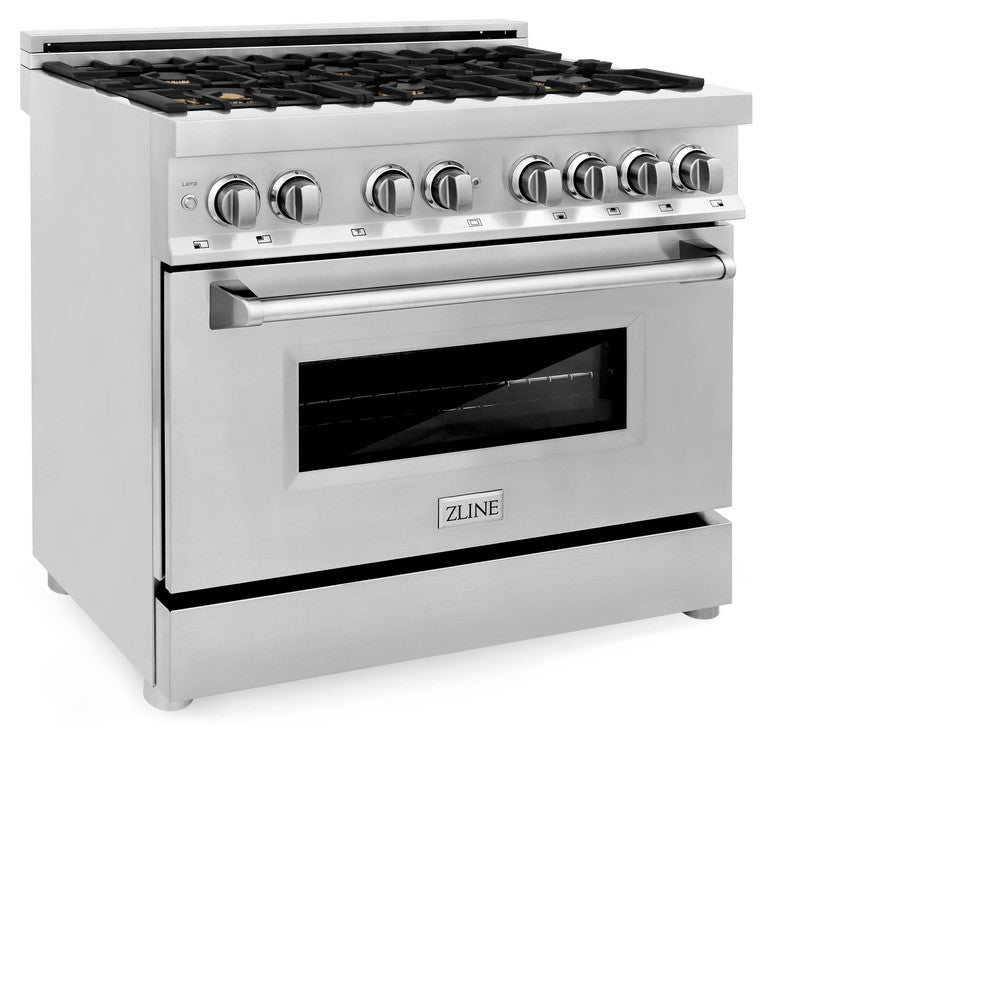 ZLINE 36 in. 4.6 cu. ft. Legacy Dual Fuel Range with Gas Cooktop and Electric Convection Oven in Stainless Steel with 6 Brass Burners (RA-BR-36)