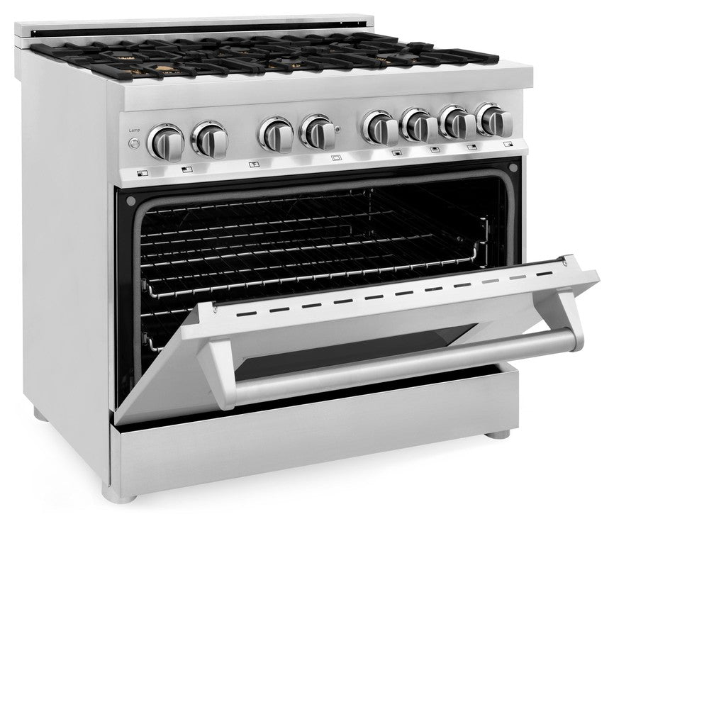 ZLINE 36 in. 4.6 cu. ft. Legacy Dual Fuel Range with Gas Cooktop and Electric Convection Oven in Stainless Steel with 6 Brass Burners (RA-BR-36)