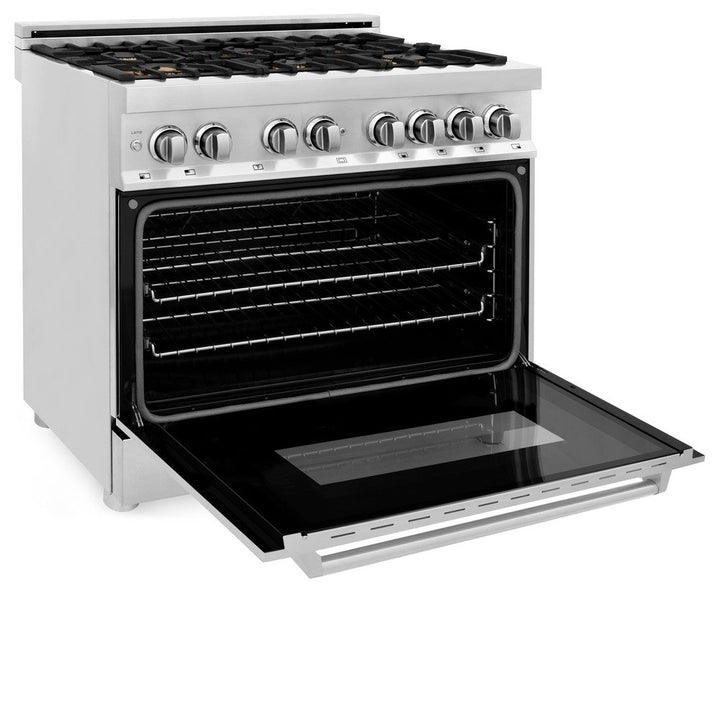 ZLINE 36 in. 4.6 cu. ft. Legacy Dual Fuel Range with Gas Cooktop and Electric Convection Oven in Stainless Steel with 6 Brass Burners (RA-BR-36)