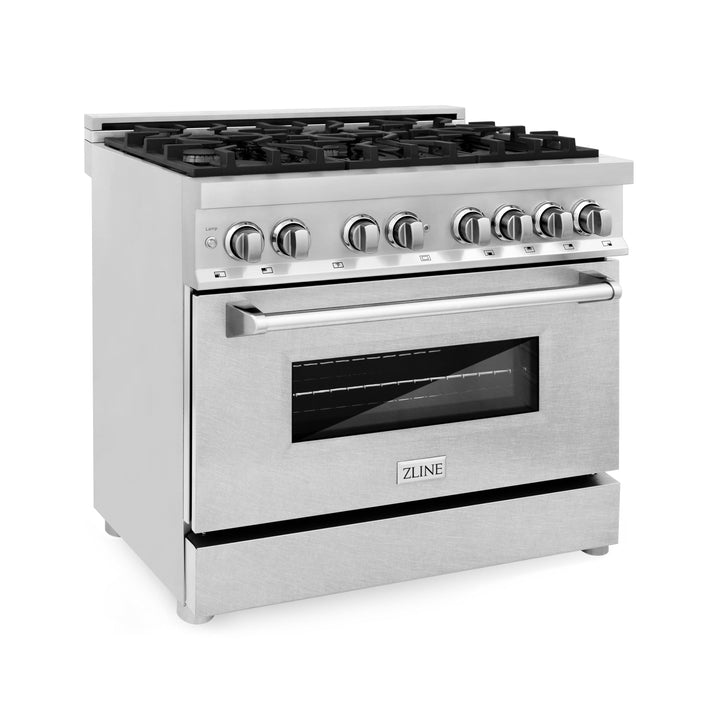 ZLINE 36 in. Professional Gas Burner/Electric Oven Stainless Steel Range with DuraSnow® Finish Door, RA-SN-36