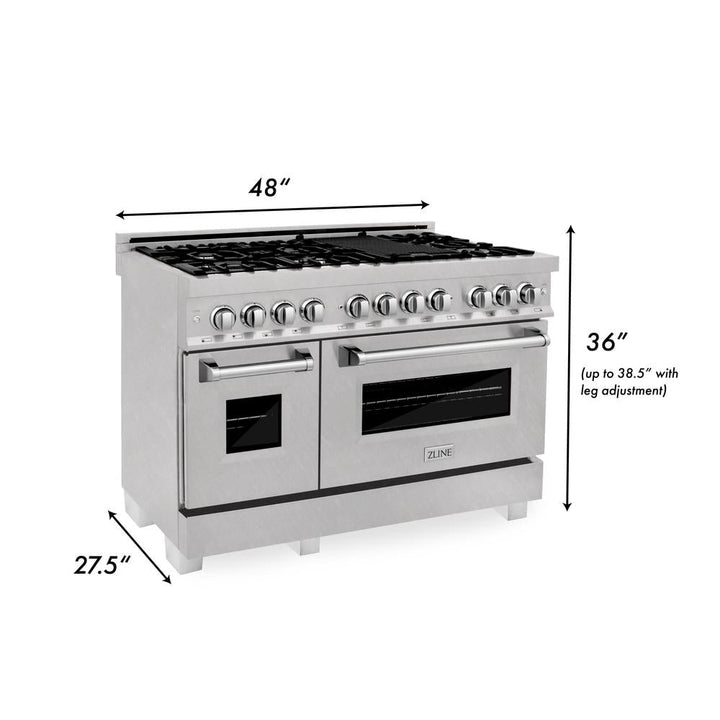 ZLINE 48 in. Kitchen Package with Satin Stainless Steel Dual Fuel Range and Convertible Vent Range Hood (2KP-RASSNRH48)