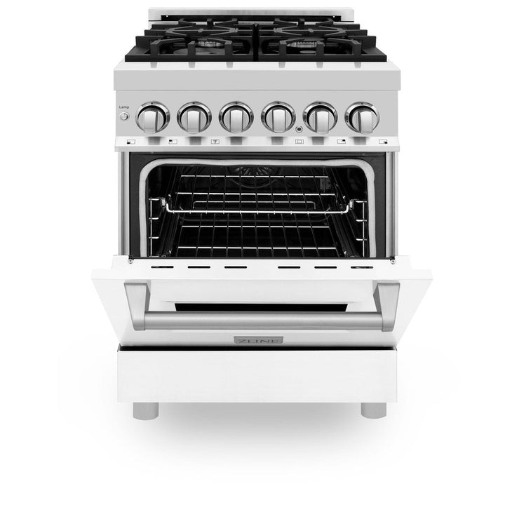 ZLINE 24 in. 2.8 cu. ft. Legacy Dual Fuel Range with 4 Burner Gas Cooktop and Electric Convection Oven in Stainless Steel and White Matte Door (RA-WM-24)