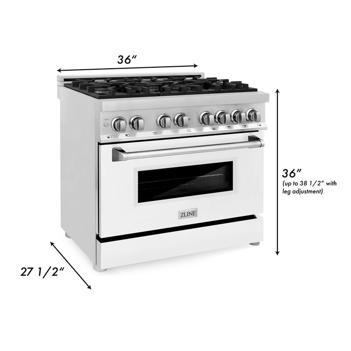 ZLINE 36 in. Professional Gas Burner/Electric Oven Stainless Steel Range with White Matte Door, RA-WM-36