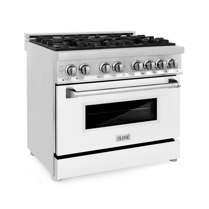 ZLINE 36 in. Professional Gas Burner/Electric Oven Stainless Steel Range with White Matte Door, RA-WM-36