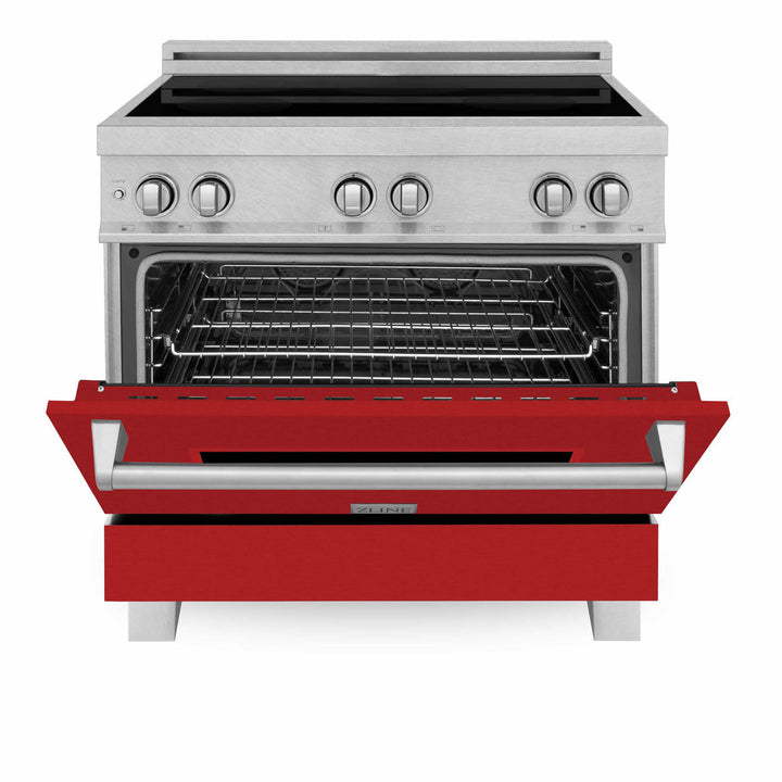 ZLINE 36" 4 Element Stove &amp; Oven In Red Matte Induction Range