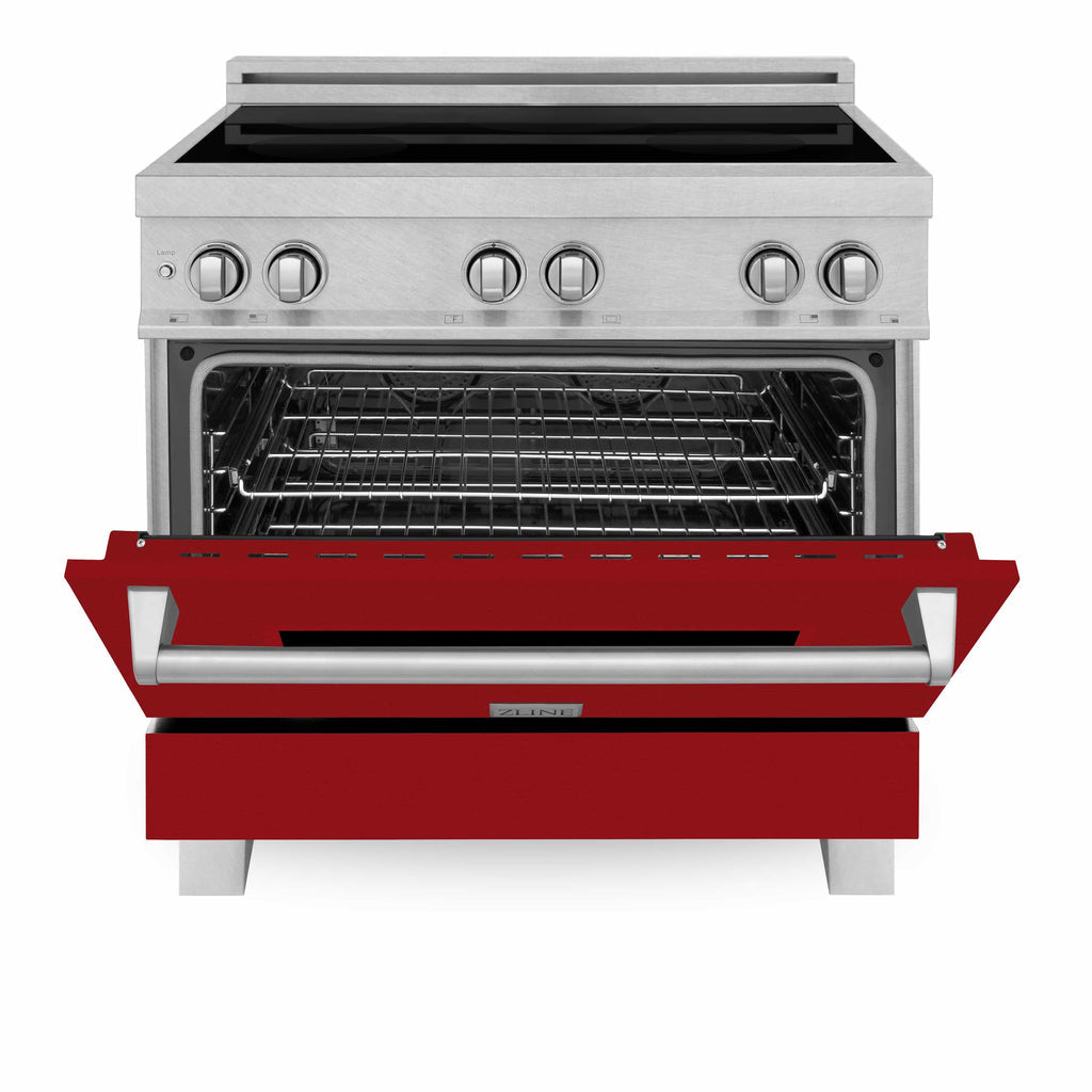 ZLINE 36" 4 Element Stove &amp; Oven In Red Gloss Induction Range