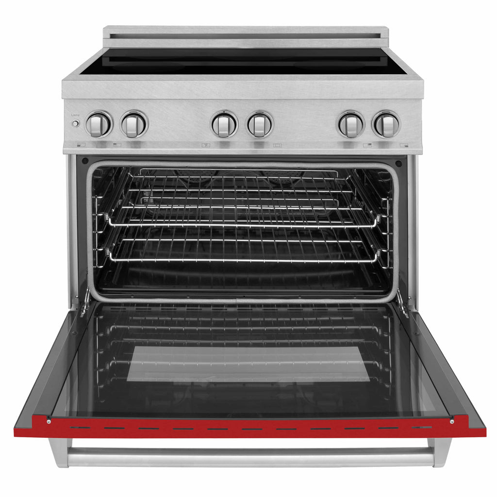ZLINE 36" 4 Element Stove &amp; Oven In Red Matte Induction Range