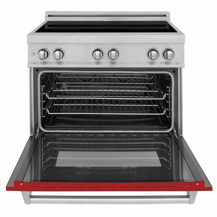 ZLINE 36" 4 Element Stove &amp; Oven In Red Matte Induction Range
