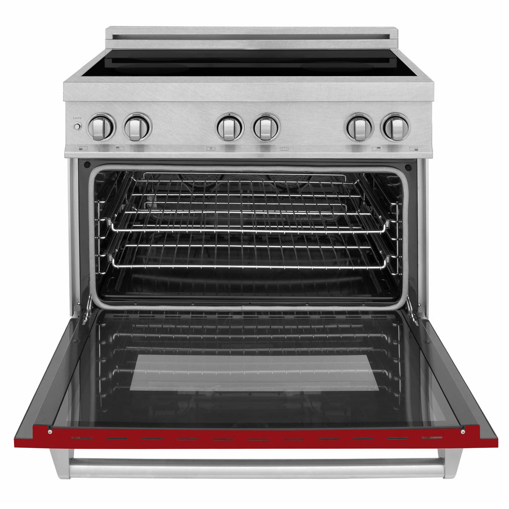 ZLINE 36" 4 Element Stove &amp; Oven In Red Gloss Induction Range