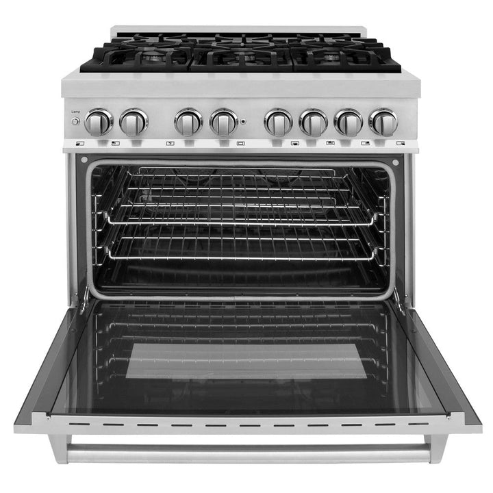 ZLINE 36 in. Kitchen Package with Stainless Steel Dual Fuel Range, Convertible Vent Range Hood and Tall Tub Dishwasher (3KP-RARH36-DWV)