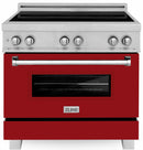 ZLINE 36" 4 Element Stove &amp; Oven In Red Gloss Induction Range