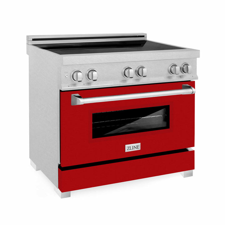 ZLINE 36" 4 Element Stove &amp; Oven In Red Gloss Induction Range