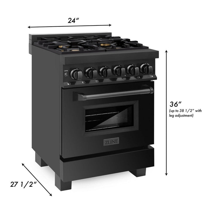 ZLINE 24 in. 2.8 cu. ft. Legacy Dual Fuel Range with Gas Cooktop and Electric Convection Oven in Black Stainless Steel with 4 Brass Burners (RAB-BR-24)