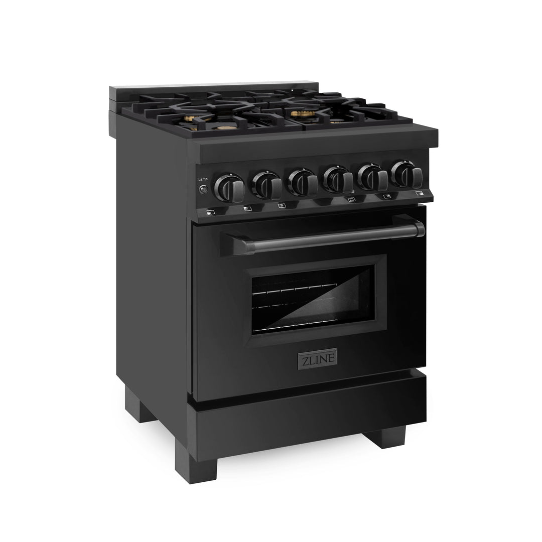 ZLINE 24 in. 2.8 cu. ft. Legacy Dual Fuel Range with 4 Burner Gas Cooktop and Electric Convection Oven in Black Stainless Steel, Open Box-Excellent Condition