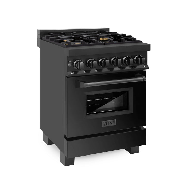 ZLINE 24 in. 2.8 cu. ft. Legacy Dual Fuel Range with 4 Burner Gas Cooktop and Electric Convection Oven in Black Stainless Steel, Open Box-Excellent Condition